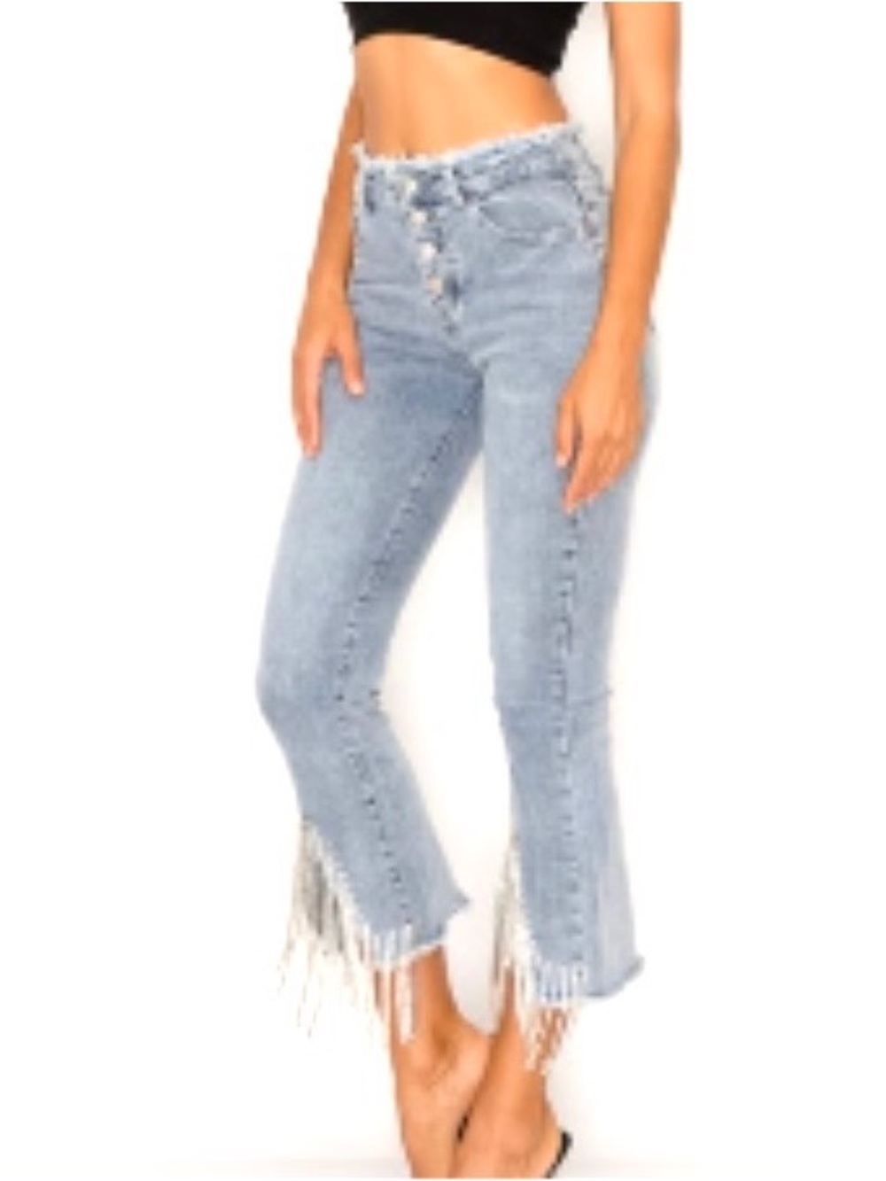 Buckle Blue B Collection Rhinestone Fringe Cropped Jeans Size L High Rise NWT
